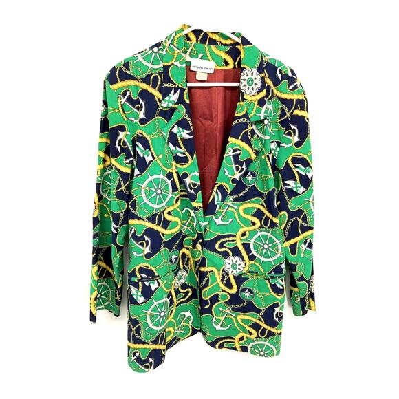 Vintage 80s Intriguing Threads Nautical Anchor Rope Ship Wheel Print Blazer Sz L - Picture 1 of 6